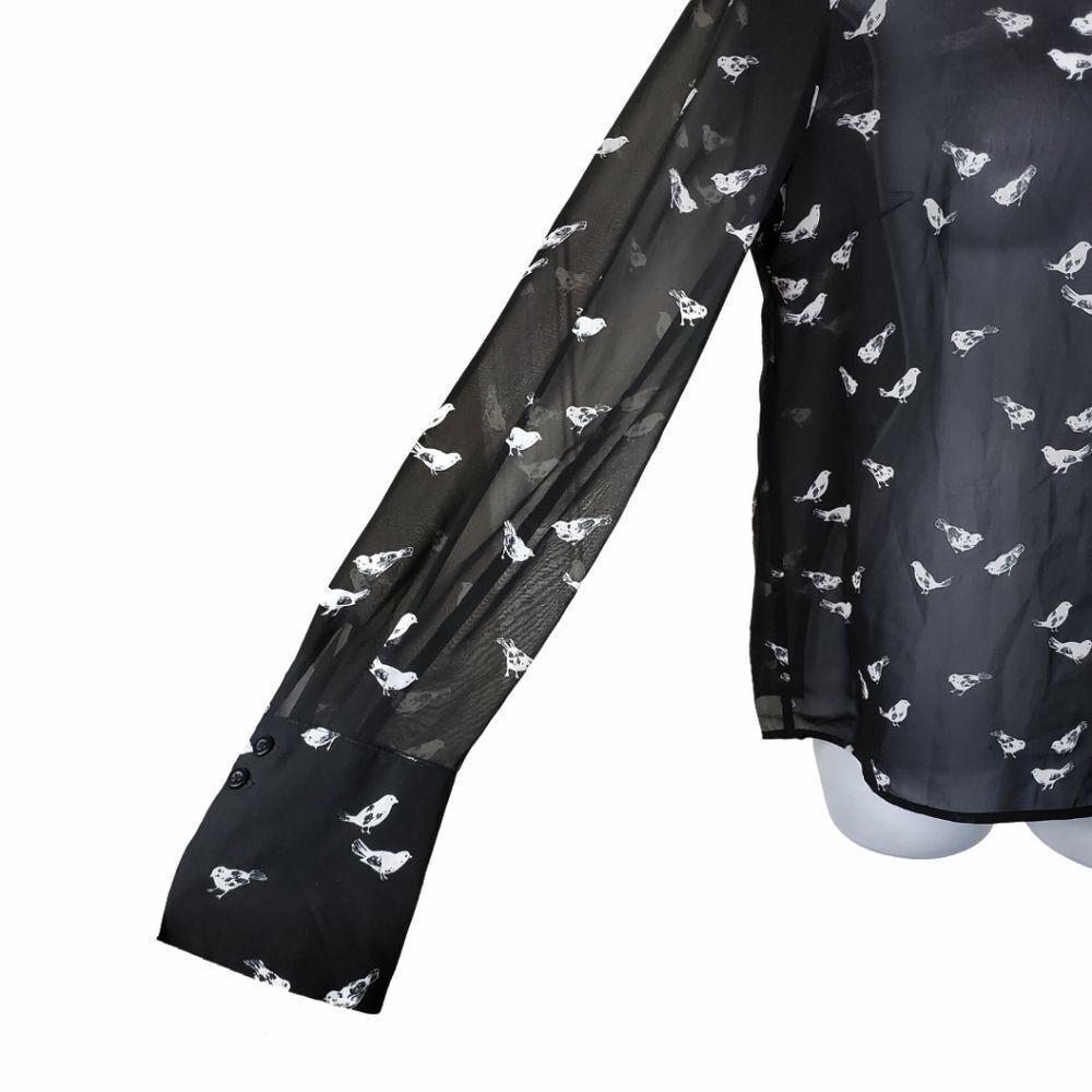 Sheer Bird-Patterned Blouse With Button Closures … - image 4